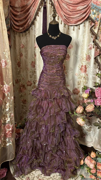 Classy Mermaid Strapless Ruffles Long Evening Dress Prom Dresses,AST2105