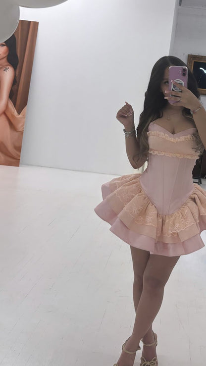Classy Pink Lace Princess Party Dress Birthday Sweetheart 8th Grade Homecoming Dress,AST1958