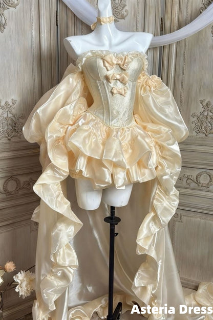 Cream Yellow Y2k Party Dresses Ruffles Hi-Lo Homecoming Dress