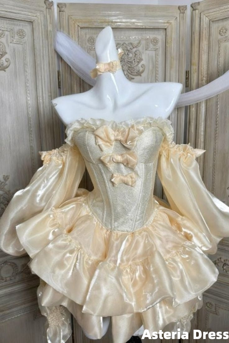 Cream Yellow Y2k Party Dresses Ruffles Hi-Lo Homecoming Dress