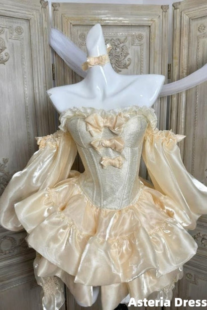 Cream Yellow Y2k Party Dresses Ruffles Hi-Lo Homecoming Dress