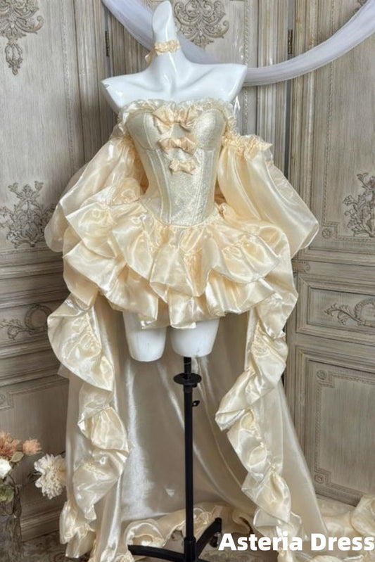 Cream Yellow Y2k Party Dresses Ruffles Hi-Lo Homecoming Dress
