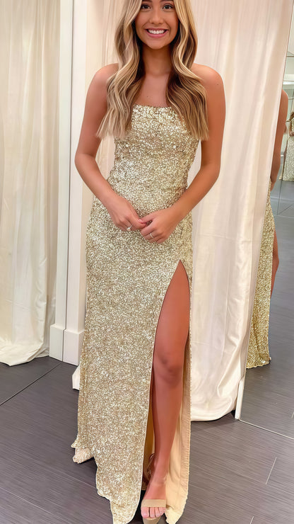 Cross Back Sequin Mermaid Long Prom Dress, Celebrity Dress, Graduation Dress,AST1617