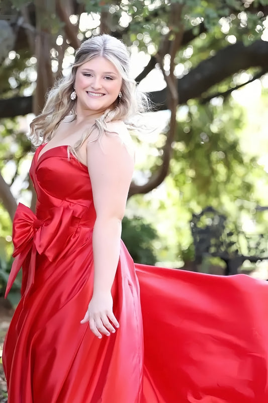 Custom Made Red A-Line Formal Gown, Plus Size Prom Dress With Pockets, AST1549