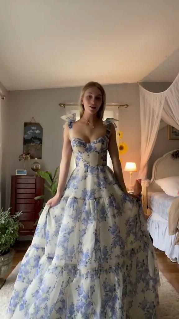 Cute Floral A-Line Chiffon Long Prom Dress,AST926 – Asteria