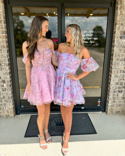 Cute Floral Chiffon Homecoming Dresses , AST1361