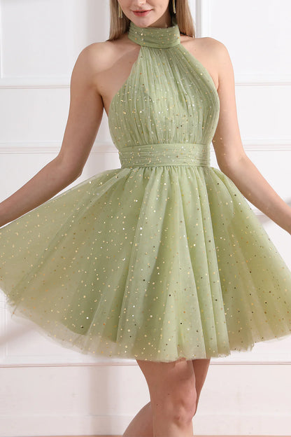 Cute Halter Tulle Short Prom Homecoming Dresses, AST1047