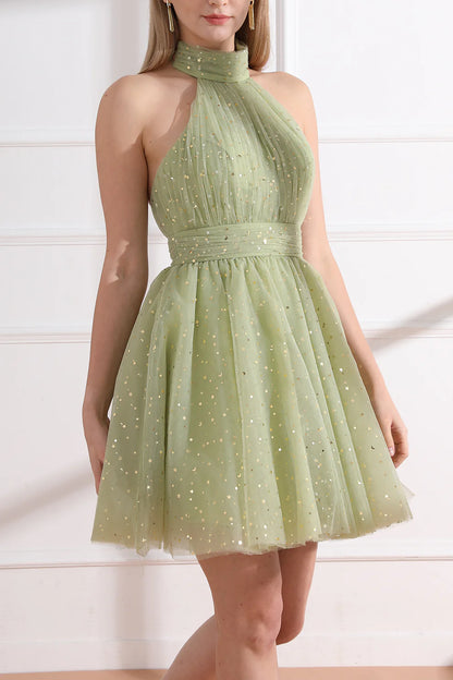 Cute Halter Tulle Short Prom Homecoming Dresses, AST1047