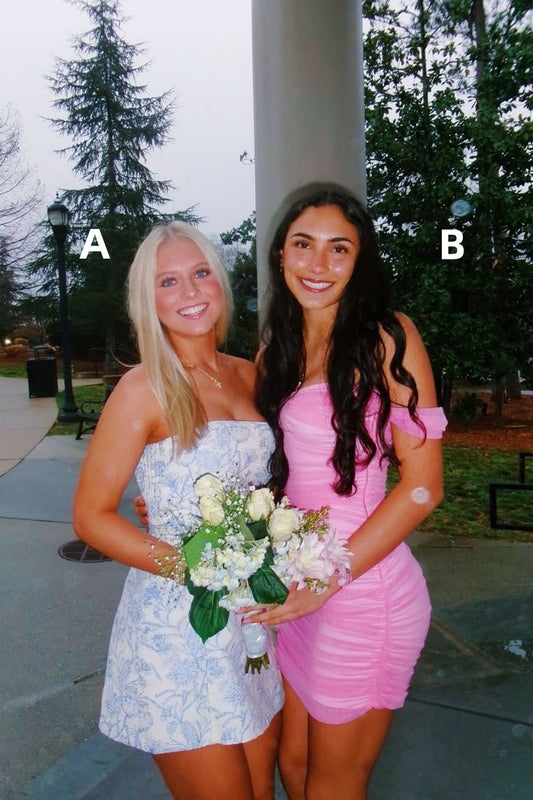 Cute Homecoming Dress, Bodycon Floral/Pink Hoco Dress, Short Party Celebration Gown,AST1959