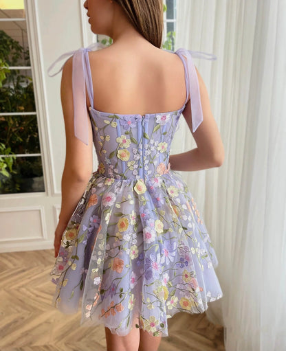 Cute Lavender Floral Mini Homecoming Dress, AST1004