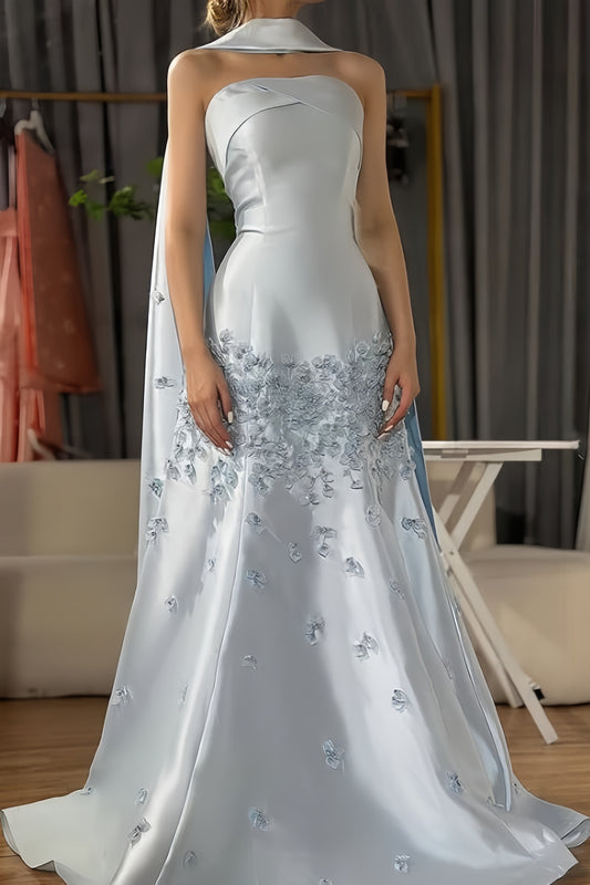 Cute Light Blue Floral Mermaid Prom Dresses Long Formal Party Dress,AST2106