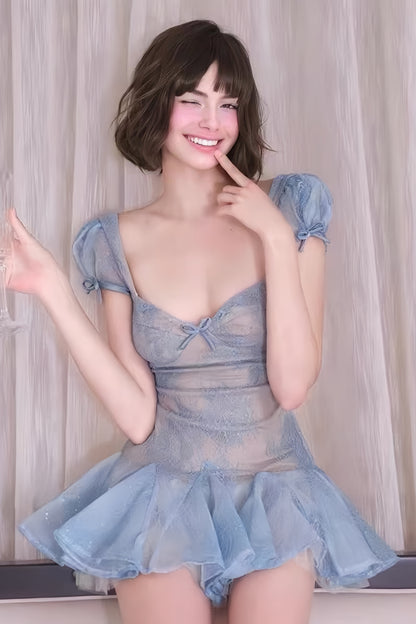 Cute Light Blue Homecoming Dresses Lace Mini Party Dress,AST2021