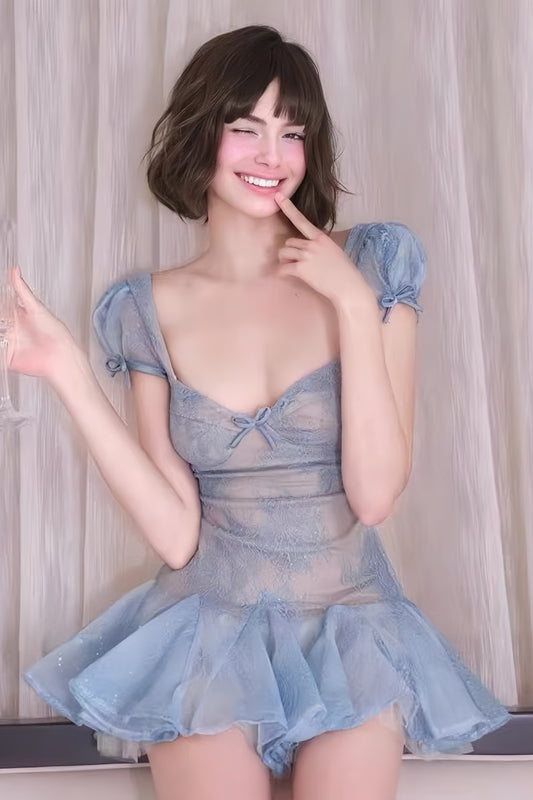 Cute Light Blue Homecoming Dresses Lace Mini Party Dress,AST2021