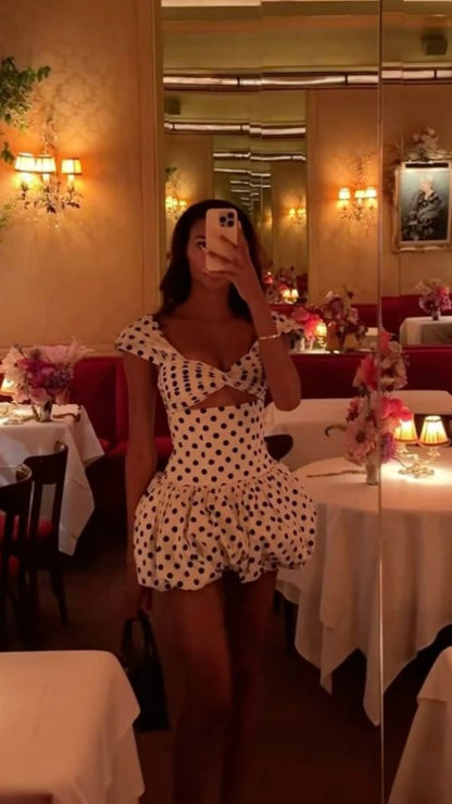 Cute Off The Shoulder Dots Mini Homecoming Dress,AST1872