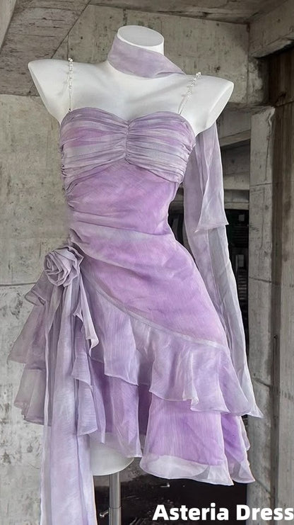 Cute Purple Floral Organza Homecoming Dresses