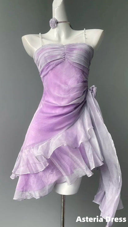 Cute Purple Floral Organza Homecoming Dresses