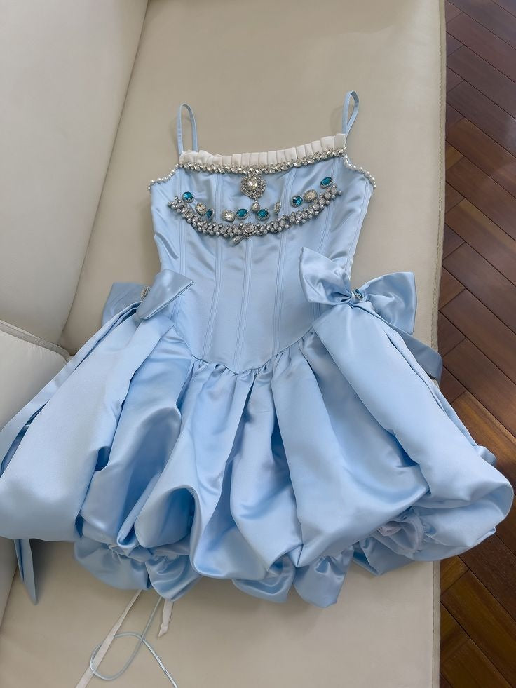 Cute Sky Blue Beaded Mini Party Dress Short Homecoming Dresses,AST2190