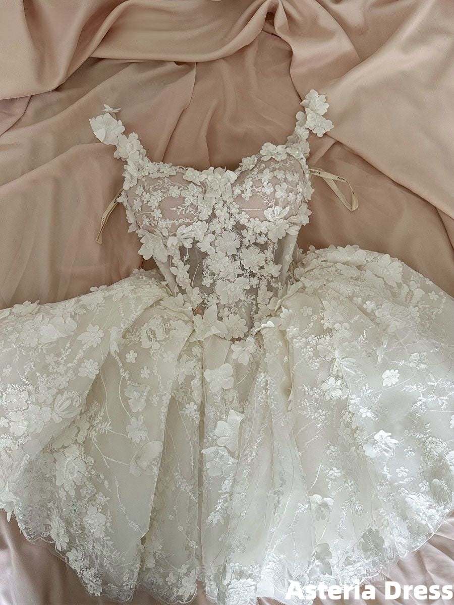 Cute White 3D Floral Homecoming Dress Short Birthday Party Dresses