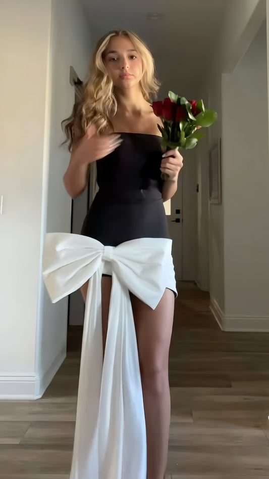 Cute Black Strapless Homecoming Dresses With Bowknot, AST2030