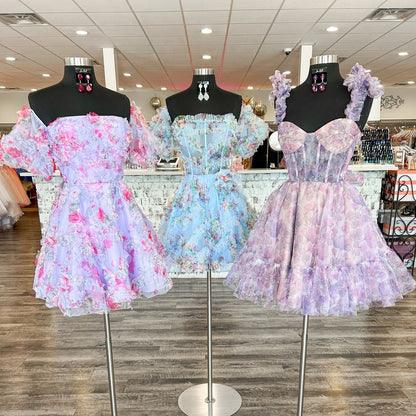 Cute Floral Chiffon Homecoming Dresses , AST1361