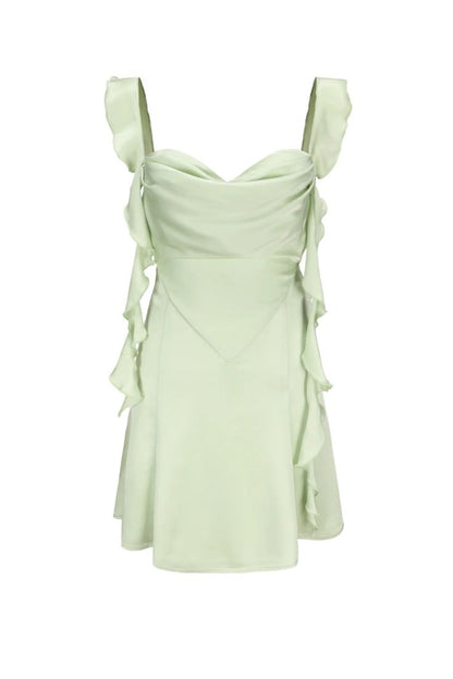Cute Pink Ruffle Homecoming Dresses Satin Mini Hoco Dress Back To School,AST2066