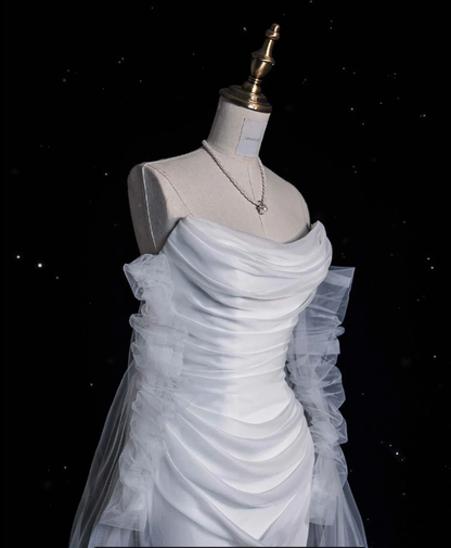 Vintage Mermaid Strapless Tulle Long White Wedding Dresses