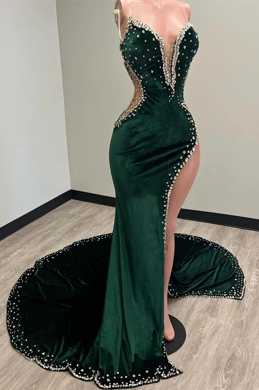 green birthday dresses Dark Green Velvet Sexy Black Girls Prom Dresses Long Birthday Dress, A – Asteria