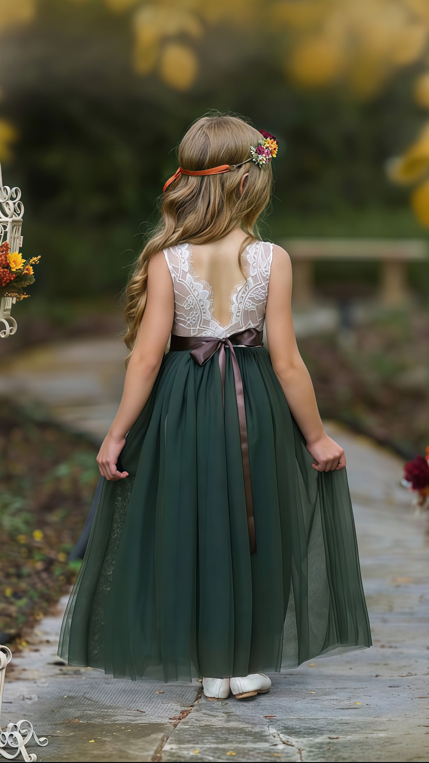 Dark Green White Lace Tulle Flower Girls Dresses,AST1652