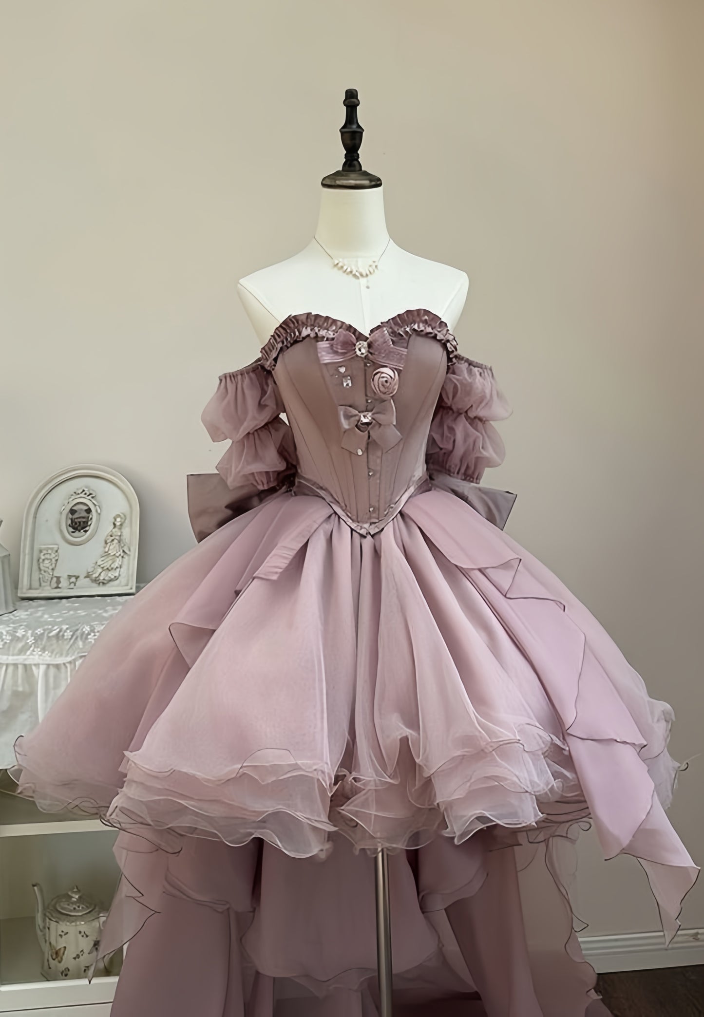 Dusty Rose High Low Homecoming Dress Organza Sweetheart Birthday Party Dress,AST1964