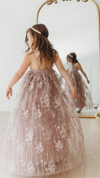 Dusty Rose Lace Flower Girls Dresses,AST1653