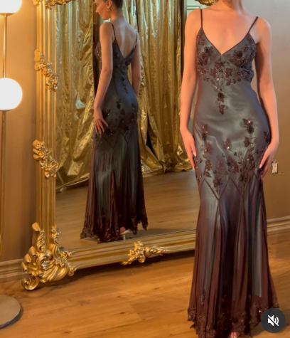 vintage-Inspired Evening Dresses 🩵 Blue Satin Spaghetti Straps Coffee Chiffon Long Prom Dresses with Beading