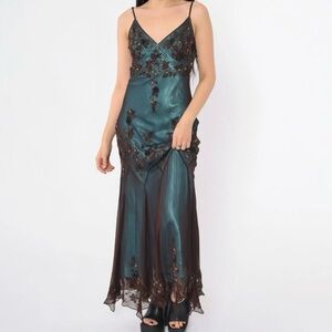 vintage-Inspired Evening Dresses 🩵 Blue Satin Spaghetti Straps Coffee Chiffon Long Prom Dresses with Beading