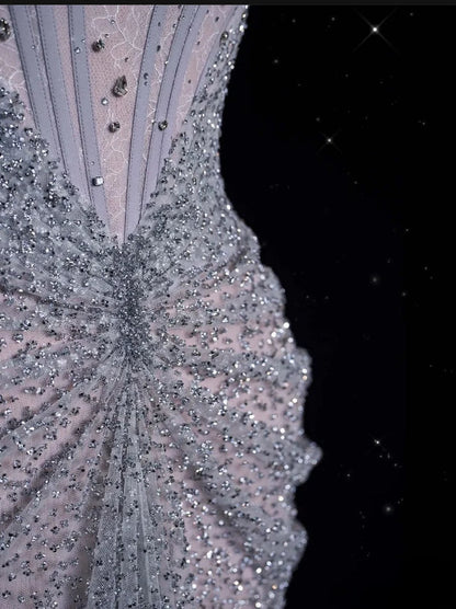 Mermaid Gown Off The Shoulder Tulle Sequins Long Prom Dress for Formal Events &Quinceanera 