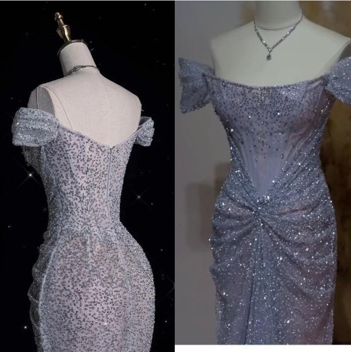 Mermaid Gown Off The Shoulder Tulle Sequins Long Prom Dress for Formal Events &Quinceanera