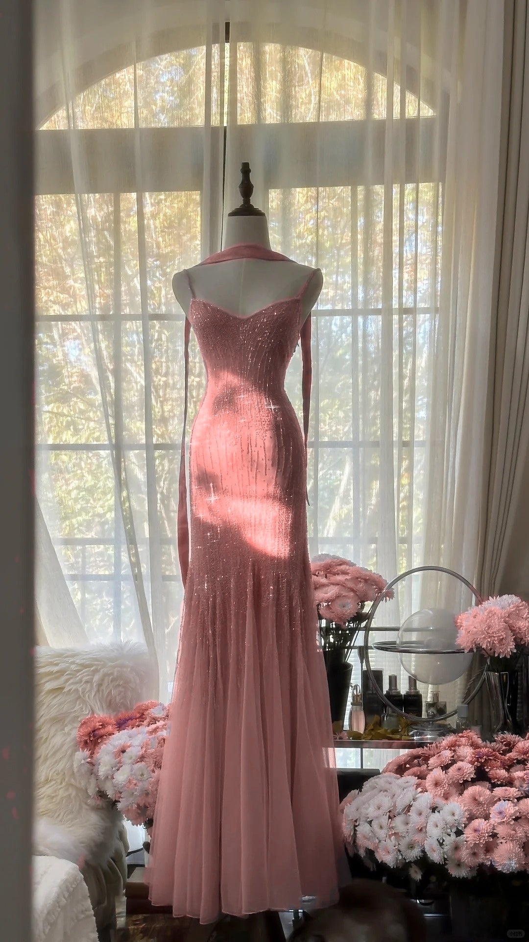Sparkly  Spaghetti StrapsPurple Mermaid  Wedding Guest Dresses Beaded  Tulle Chiffon  Long Prom Dresses