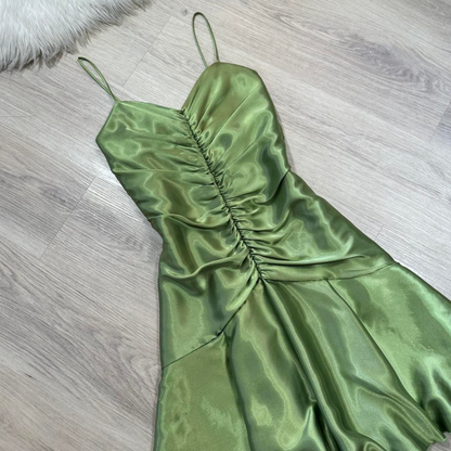 Vintage  Sheath Green Hoco Dresses Satin Spaghetti Strap Short Prom Dresses