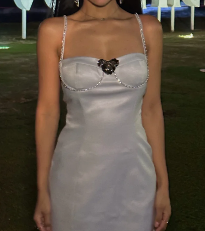 Sexy Spaghetti Strap Sheath Short  Prom Dresses Satin Silver Homecoming Dresses Birthday Dresses