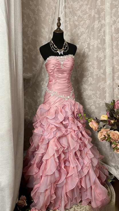 Vintage Sheath Grape Long Prom Dresses Tiered Tulle Strapless Quinceanera Dresses Sweet 16 Dresses