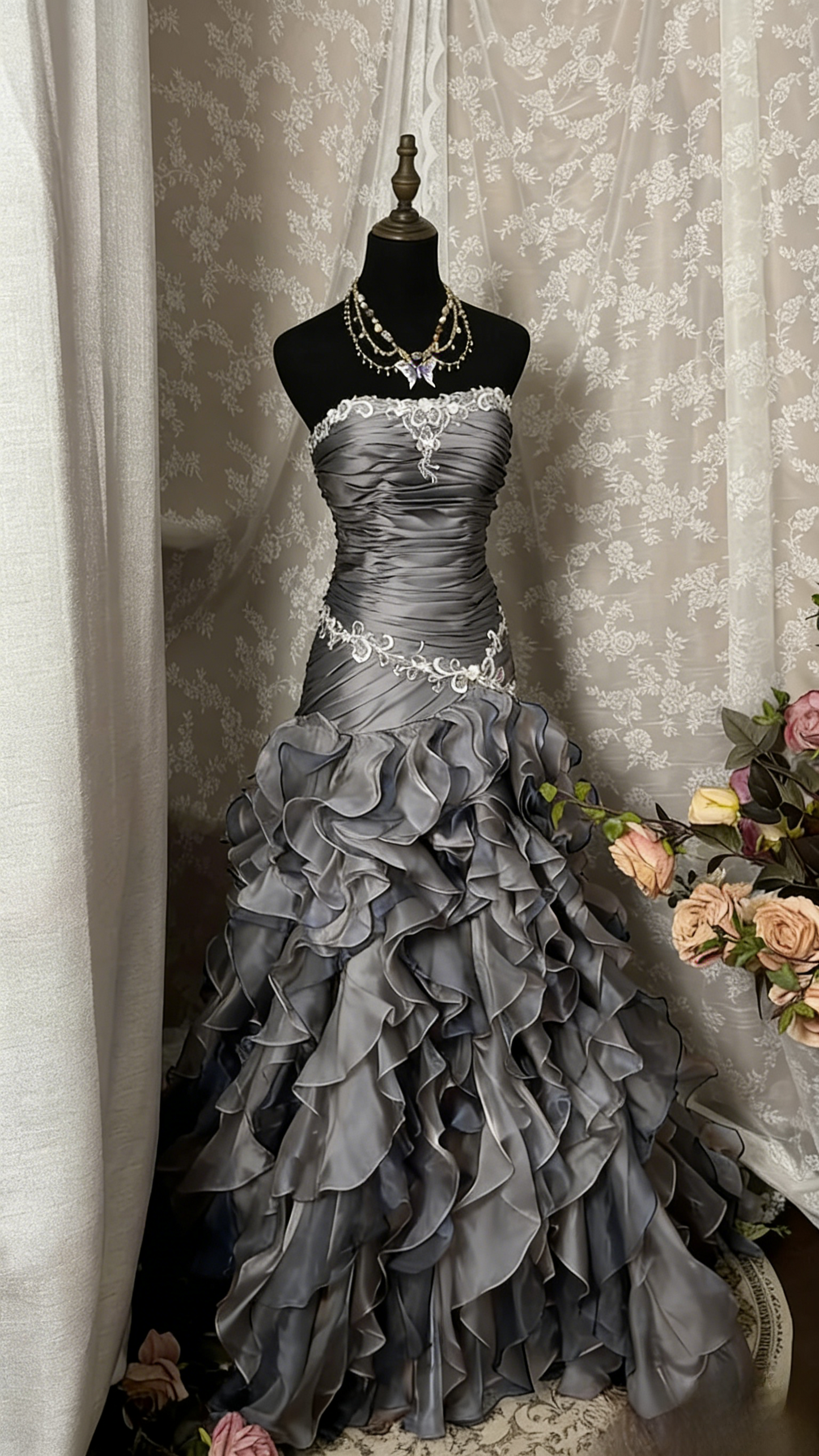 Vintage Sheath Grape Long Prom Dresses Tiered Tulle Strapless Quinceanera Dresses Sweet 16 Dresses