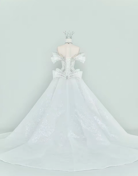 Elegant Mermaid Long Wedding Dress Beaded Tulle White Bridal Dress Off-shoulder Bridal Gown