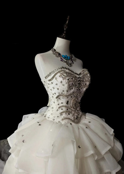 Modest A-line Long Wedding Dress Chiffon Beaded Sweetheart White Bridal Gowns Sleeveless Bridal Dress ED06633