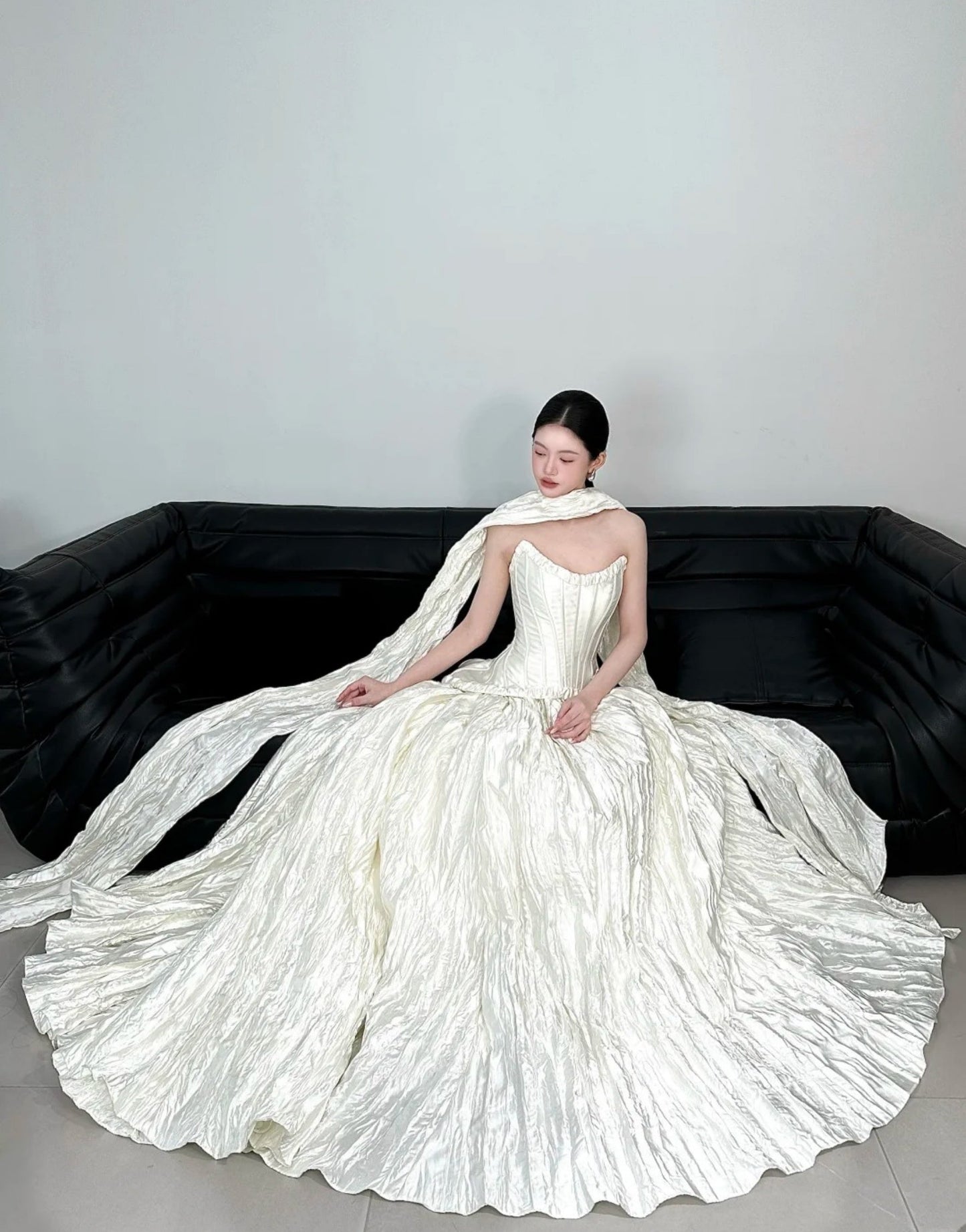 Elegant White Satin Strapless A-Line Wedding Dress | Sleeveless Bridal Gown
