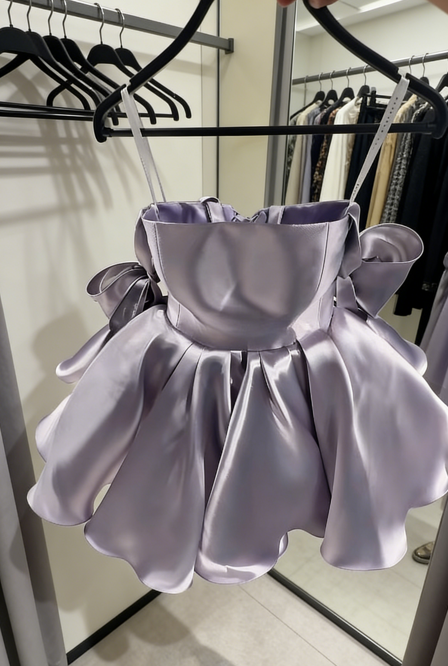 Cute Light Purple Birthday Dress Straps A-Line Prom Dress Short Satin Party Dress