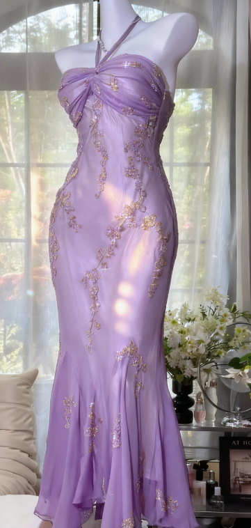 Vintage Halter  Mermaid Long Prom Dresses Chiffon Beaded Dark Green Long Formal Dresses