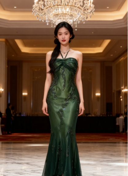 Vintage Halter  Mermaid Long Prom Dresses Chiffon Beaded Dark Green Long Formal Dresses
