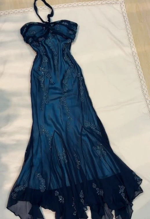 Vintage Halter  Mermaid Long Prom Dresses Chiffon Beaded Dark Green Long Formal Dresses