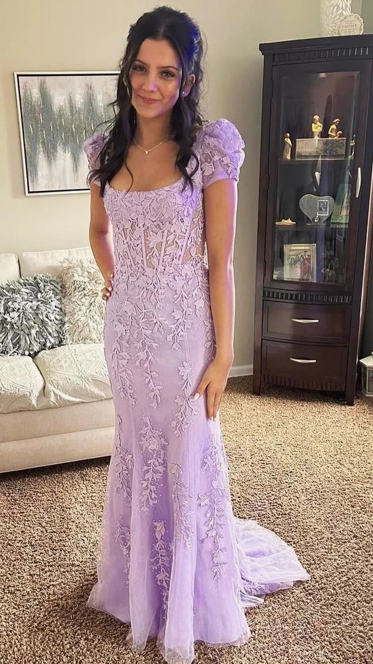 Elegant Appliques Beaded Mermaid Prom Dresses V-Neck Evening Party Dress,AST2225