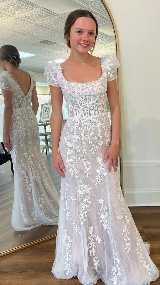 Elegant Appliques Beaded Mermaid Prom Dresses V-Neck Evening Party Dress,AST2225