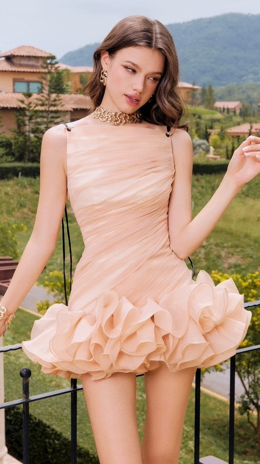 Elegant Champagne Homecoming Dresses Ruffle Summer Dress Outfits, AST2025