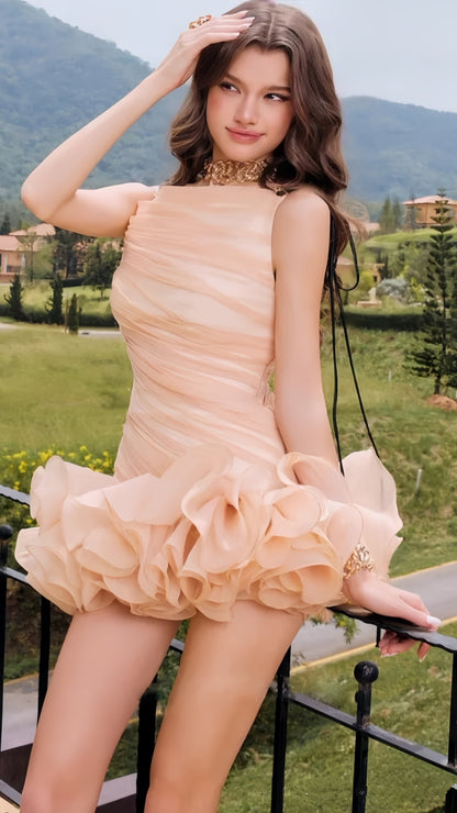 Elegant Champagne Homecoming Dresses Ruffle Summer Dress Outfits, AST2025